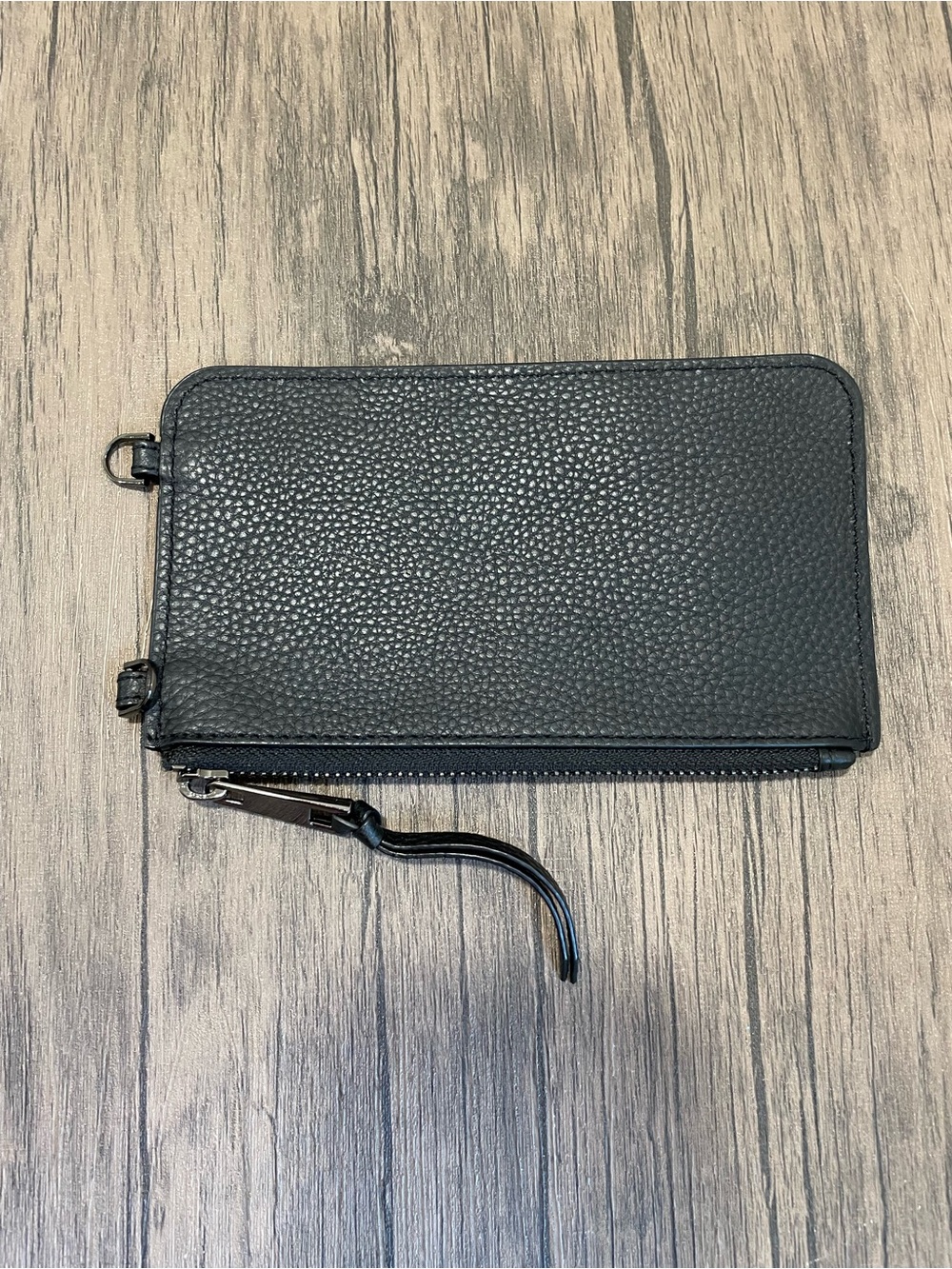 Bandolier Black Pebbled Leather Zip Phone Wallet with Wristlet pewter hardware - Picture 3 of 4